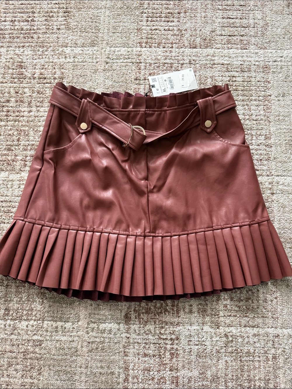 Zara Faux Leather Pleated Mini Skirt - Burgundy